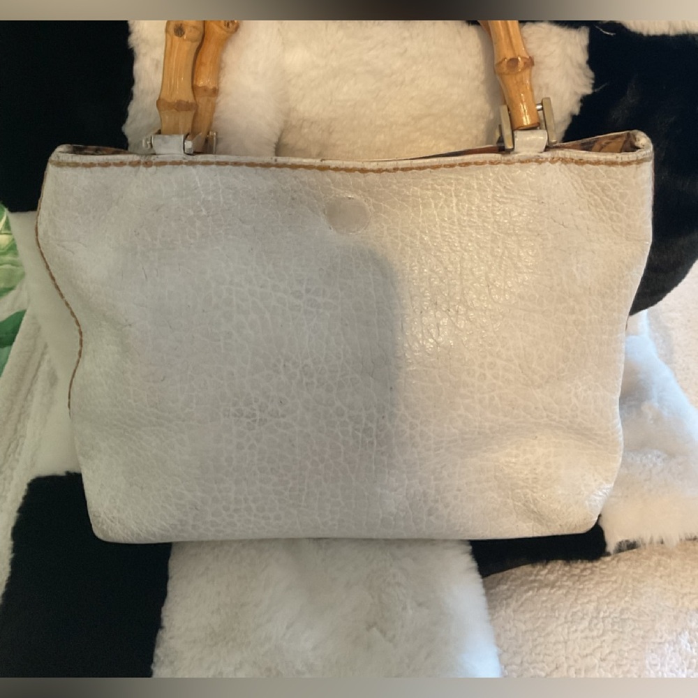 Plinio Visona Italian Leather Bamboo Handle Tote Bag